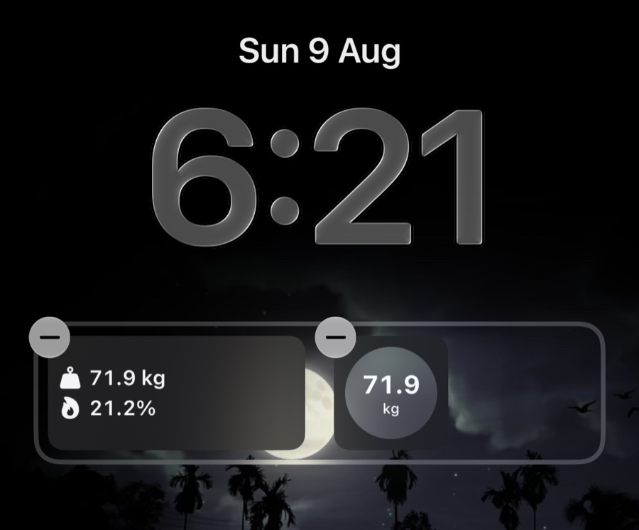 ScaleBridge lock screen widgets showing weight and body fat